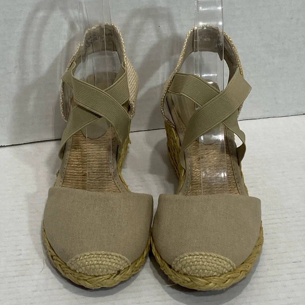 Ralph Lauren Cassandra Linen Espadrille Wedges Sz 7.5 | Neutral Slip-On Heels